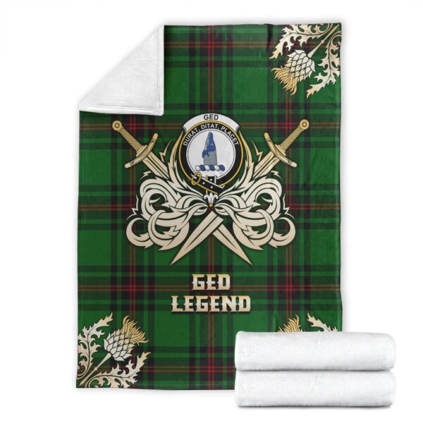 Ged Clan Blanket, Scottish Tartan Ged Clans Premium Blanket Gold Crest Style