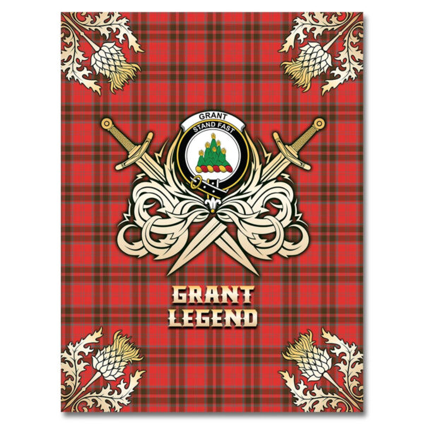 Grant Weathered Clan Blanket, Scottish Tartan Grant Weathered Clans Premium Blanket Gold Crest Style - Image 4