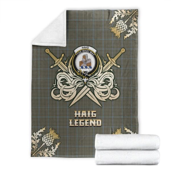 Haig Clan Blanket, Scottish Tartan Haig Clans Premium Blanket Gold Crest Style