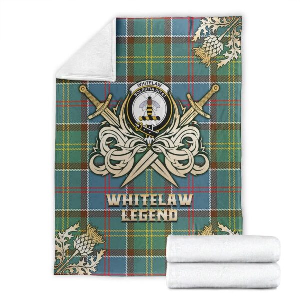 Whitelaw Clan Blanket, Scottish Tartan Whitelaw Clans Premium Blanket Gold Crest Style