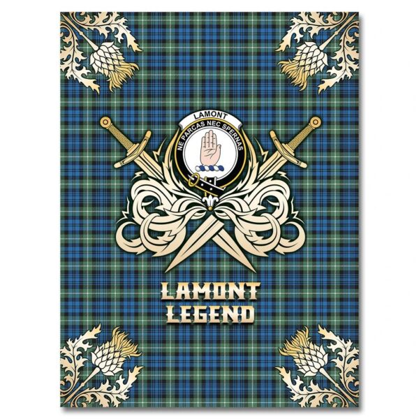 Lamont Ancient Clan Blanket, Scottish Tartan Lamont Ancient Clans Premium Blanket Gold Crest Style - Image 4