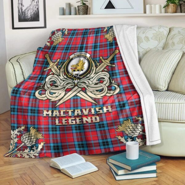 MacTavish Modern Clan Blanket, Scottish Tartan MacTavish Modern Clans Premium Blanket Gold Crest Style - Image 3