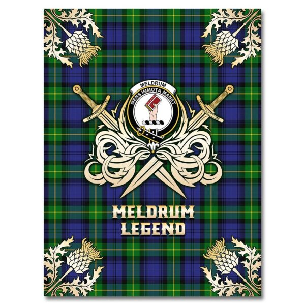 Meldrum Clan Blanket, Scottish Tartan Meldrum Clans Premium Blanket Gold Crest Style - Image 4