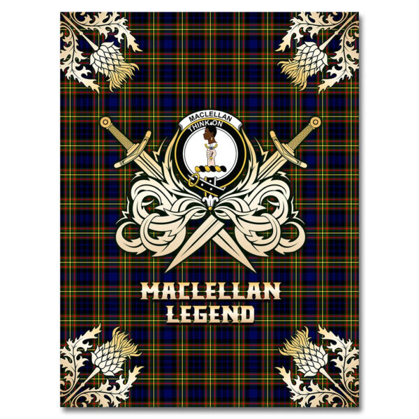 MacLellan Modern Clan Blanket, Scottish Tartan MacLellan Modern Clans Premium Blanket Gold Crest Style - Image 4