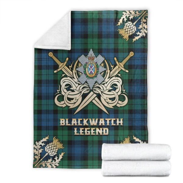 Blackwatch Ancient Clan Blanket, Scottish Tartan Blackwatch Ancient Clans Premium Blanket Gold Crest Style