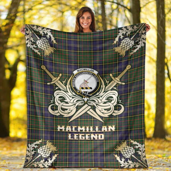 MacMillan Hunting Modern Clan Blanket, Scottish Tartan MacMillan Hunting Modern Clans Premium Blanket Gold Crest Style - Image 2