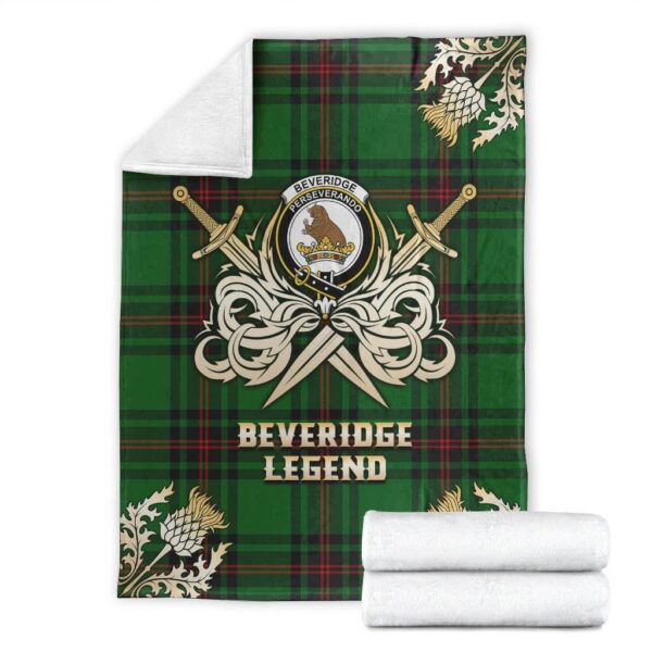 Beveridge Clan Blanket, Scottish Tartan Beveridge Clans Premium Blanket Gold Crest Style