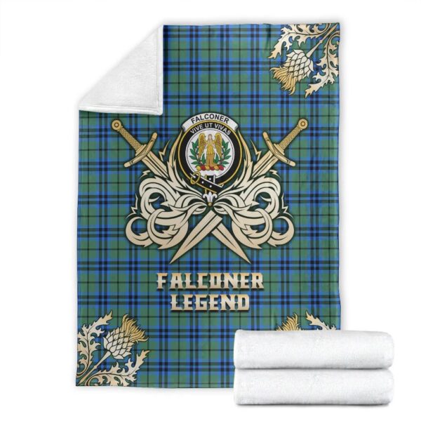 Falconer Clan Blanket, Scottish Tartan Falconer Clans Premium Blanket Gold Crest Style