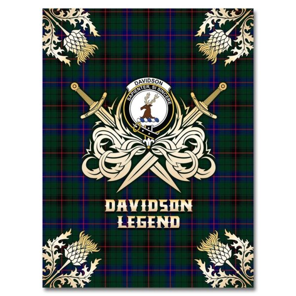 Davidson Modern Clan Blanket, Scottish Tartan Davidson Modern Clans Premium Blanket Gold Crest Style - Image 4