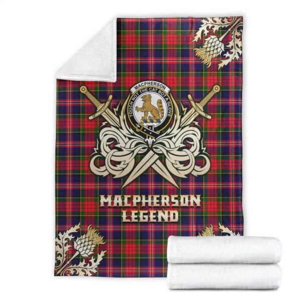 MacPherson Modern Clan Blanket, Scottish Tartan MacPherson Modern Clans Premium Blanket Gold Crest Style