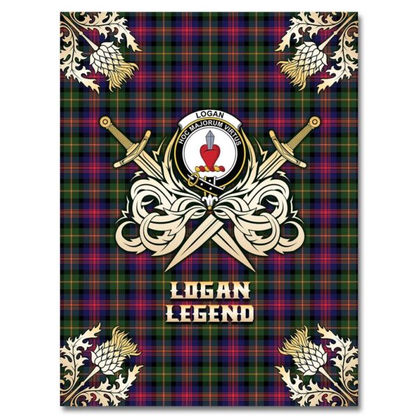 Logan Modern Clan Blanket, Scottish Tartan Logan Modern Clans Premium Blanket Gold Crest Style - Image 4