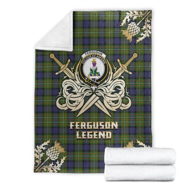 Ferguson Modern Clan Blanket, Scottish Tartan Ferguson Modern Clans Premium Blanket Gold Crest Style