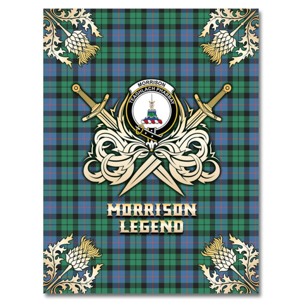 Morrison Ancient Clan Blanket, Scottish Tartan Morrison Ancient Clans Premium Blanket Gold Crest Style - Image 4