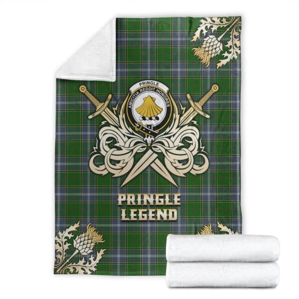 Pringle Clan Blanket, Scottish Tartan Pringle Clans Premium Blanket Gold Crest Style