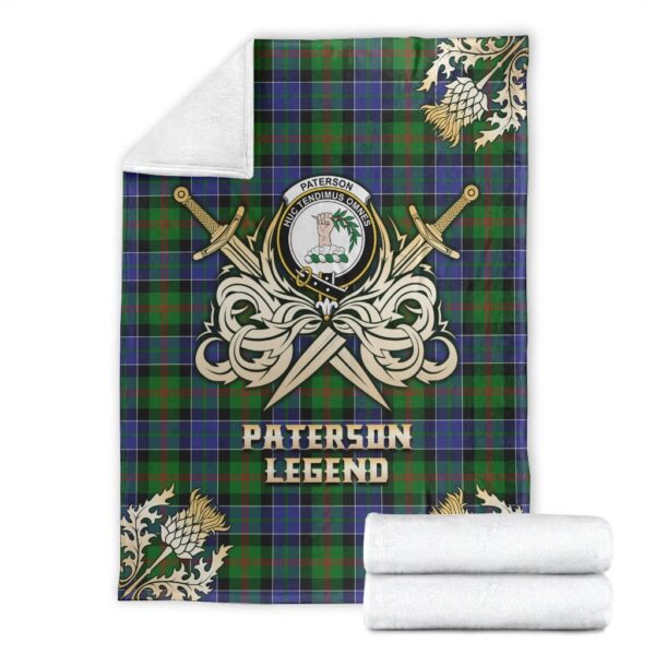 Paterson Clan Blanket, Scottish Tartan Paterson Clans Premium Blanket Gold Crest Style