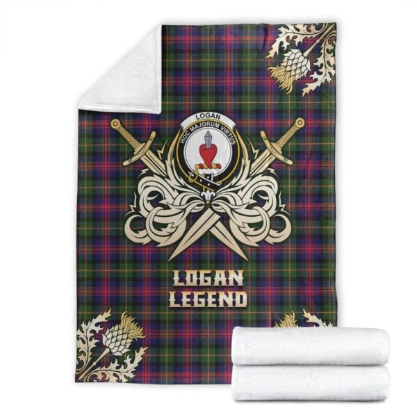 Logan Modern Clan Blanket, Scottish Tartan Logan Modern Clans Premium Blanket Gold Crest Style