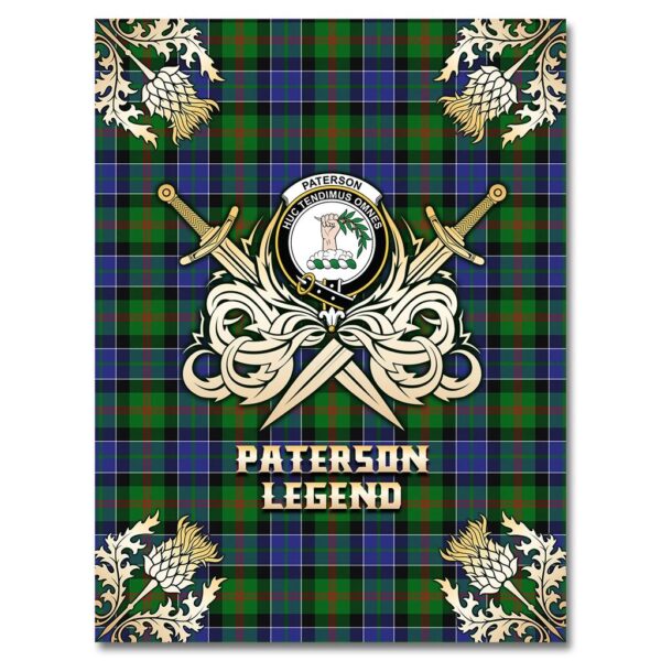 Paterson Clan Blanket, Scottish Tartan Paterson Clans Premium Blanket Gold Crest Style - Image 4