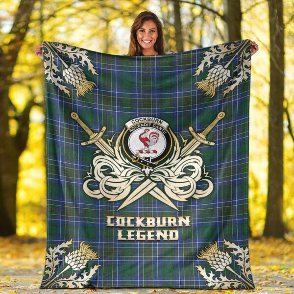 Cockburn Ancient Clan Blanket, Scottish Tartan Cockburn Ancient Clans Premium Blanket Gold Crest Style - Image 2