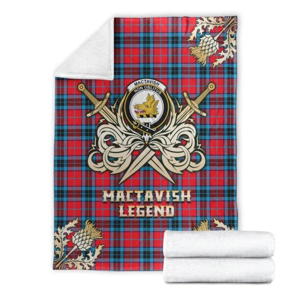 MacTavish Modern Clan Blanket, Scottish Tartan MacTavish Modern Clans Premium Blanket Gold Crest Style