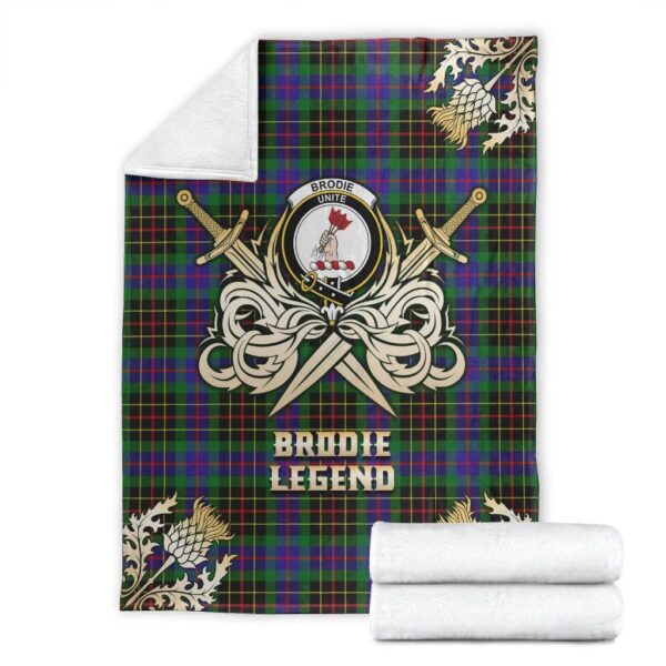 Brodie Hunting Modern Clan Blanket, Scottish Tartan Brodie Hunting Modern Clans Premium Blanket Gold Crest Style