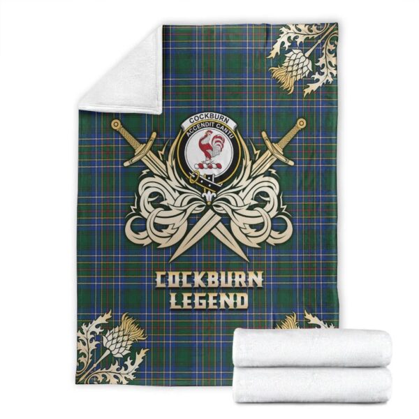 Cockburn Ancient Clan Blanket, Scottish Tartan Cockburn Ancient Clans Premium Blanket Gold Crest Style