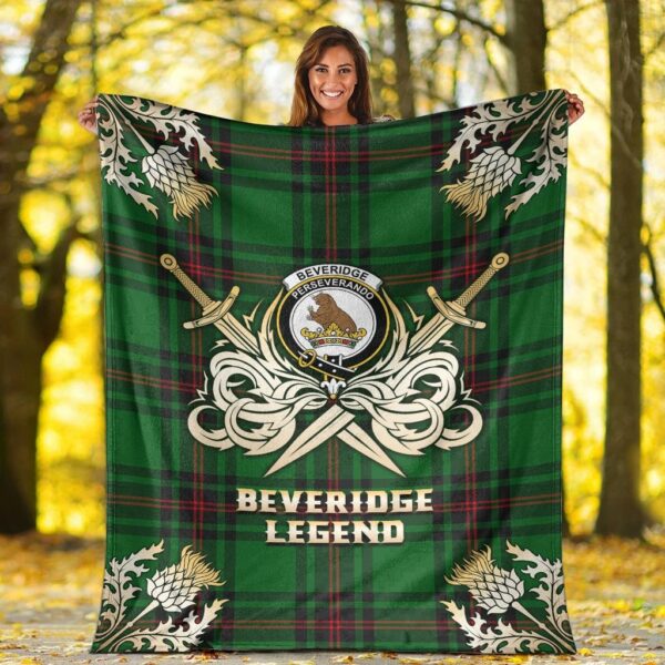 Beveridge Clan Blanket, Scottish Tartan Beveridge Clans Premium Blanket Gold Crest Style - Image 2