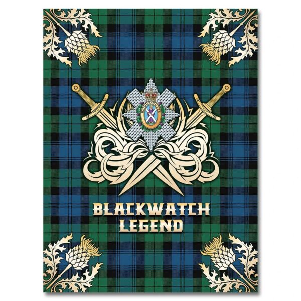 Blackwatch Ancient Clan Blanket, Scottish Tartan Blackwatch Ancient Clans Premium Blanket Gold Crest Style - Image 4