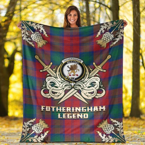 Fotheringham Modern Clan Blanket, Scottish Tartan Fotheringham Modern Clans Premium Blanket Gold Crest Style - Image 2