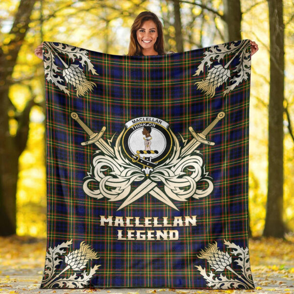 MacLellan Modern Clan Blanket, Scottish Tartan MacLellan Modern Clans Premium Blanket Gold Crest Style - Image 2