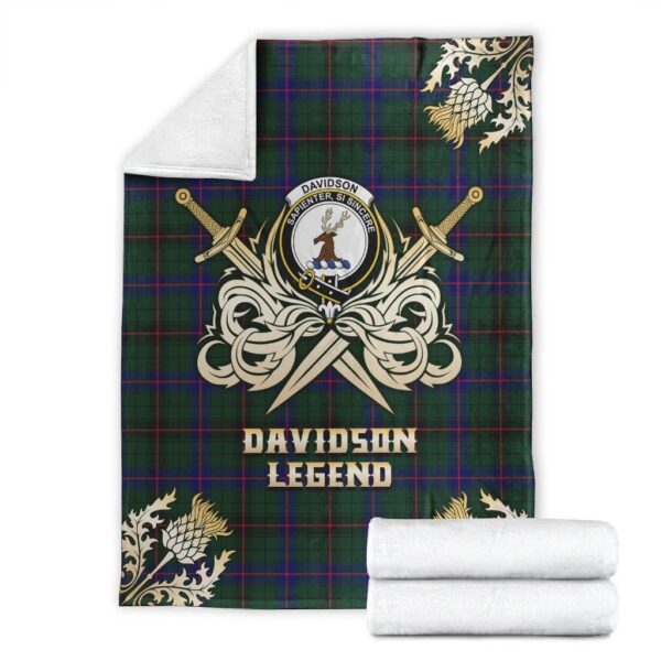 Davidson Modern Clan Blanket, Scottish Tartan Davidson Modern Clans Premium Blanket Gold Crest Style