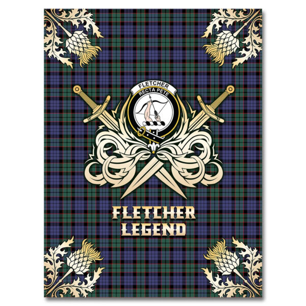 Fletcher Modern Clan Blanket, Scottish Tartan Fletcher Modern Clans Premium Blanket Gold Crest Style - Image 4