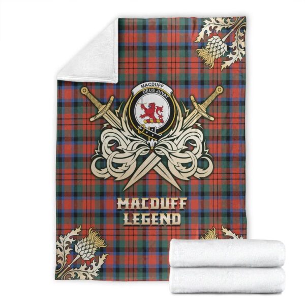 MacDuff Ancient Clan Blanket, Scottish Tartan MacDuff Ancient Clans Premium Blanket Gold Crest Style