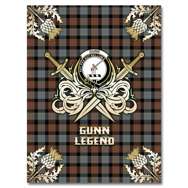 Gunn Weathered Clan Blanket, Scottish Tartan Gunn Weathered Clans Premium Blanket Gold Crest Style - Image 4