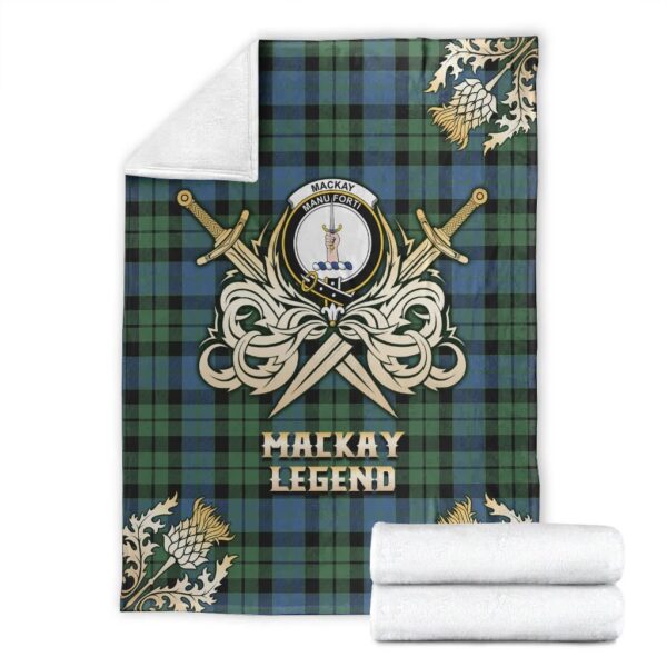 MacKay Ancient Clan Blanket, Scottish Tartan MacKay Ancient Clans Premium Blanket Gold Crest Style