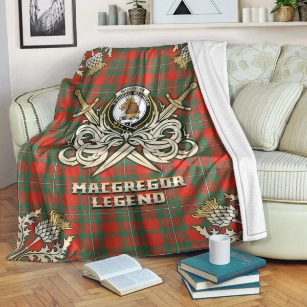 MacGregor Ancient Clan Blanket, Scottish Tartan MacGregor Ancient Clans Premium Blanket Gold Crest Style - Image 3