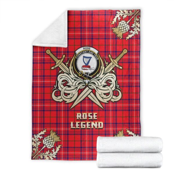 Rose Modern Clan Blanket, Scottish Tartan Rose Modern Clans Premium Blanket Gold Crest Style