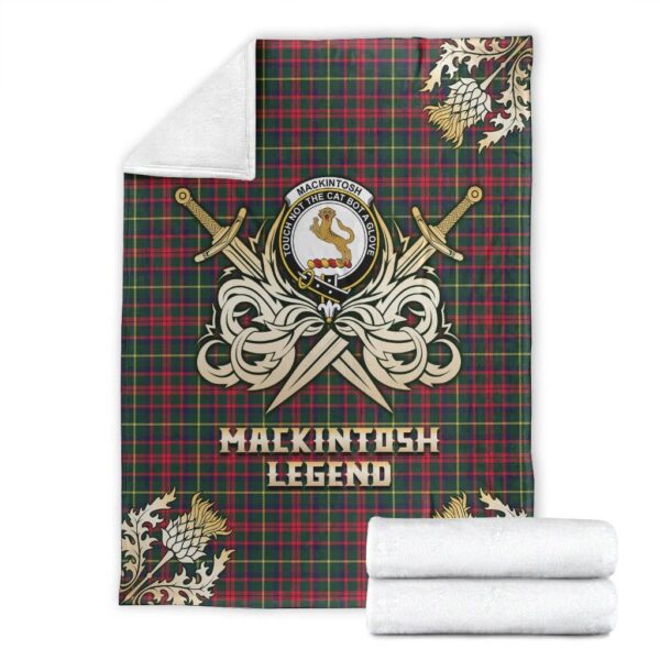 MacKintosh Hunting Modern Clan Blanket, Scottish Tartan MacKintosh Hunting Modern Clans Premium Blanket Gold Crest Style