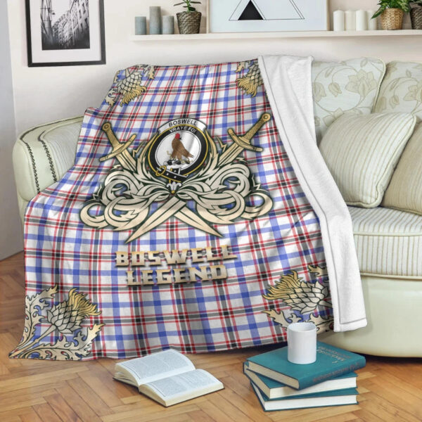 Boswell Modern Clan Blanket, Scottish Tartan Boswell Modern Clans Premium Blanket Gold Crest Style - Image 3