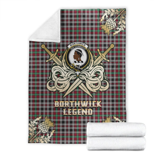 Borthwick Ancient Clan Blanket, Scottish Tartan Borthwick Ancient Clans Premium Blanket Gold Crest Style