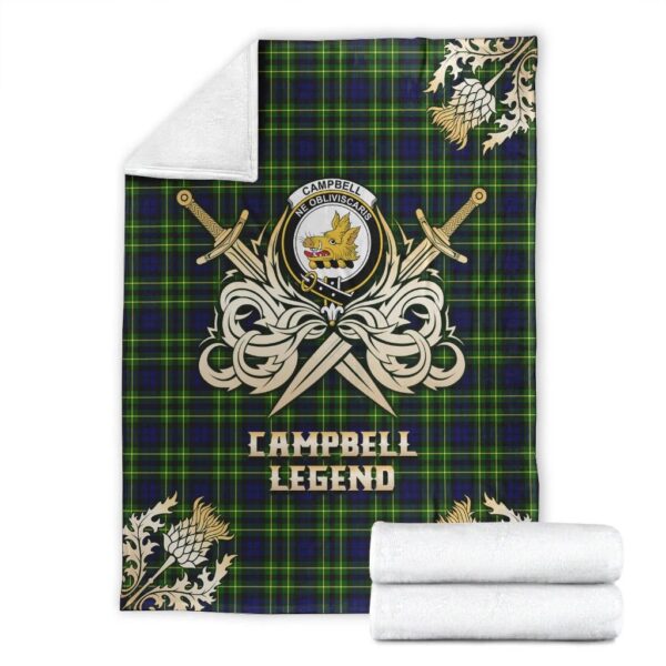 Campbell of Breadalbane Modern Clan Blanket, Scottish Tartan Campbell of Breadalbane Modern Clans Premium Blanket Gold Crest Style