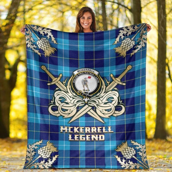 McKerrell Clan Blanket, Scottish Tartan McKerrell Clans Premium Blanket Gold Crest Style - Image 2