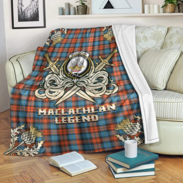 MacLachlan Ancient Clan Blanket, Scottish Tartan MacLachlan Ancient Clans Premium Blanket Gold Crest Style - Image 3