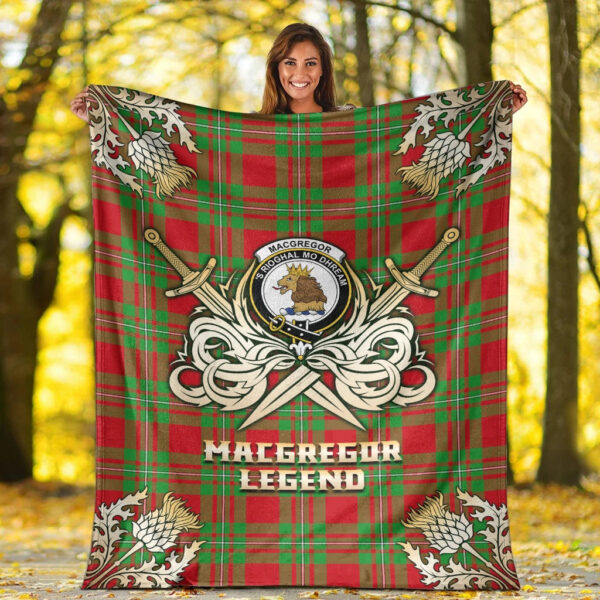 MacGregor Modern Clan Blanket, Scottish Tartan MacGregor Modern Clans Premium Blanket Gold Crest Style - Image 2