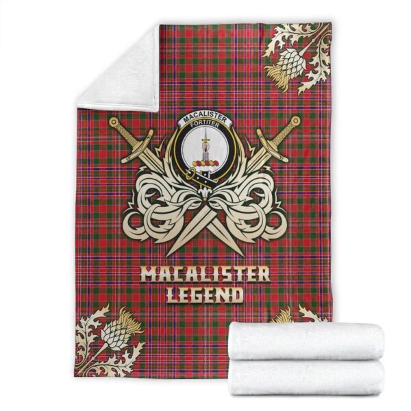 MacAlister Modern Clan Blanket, Scottish Tartan MacAlister Modern Clans Premium Blanket Gold Crest Style