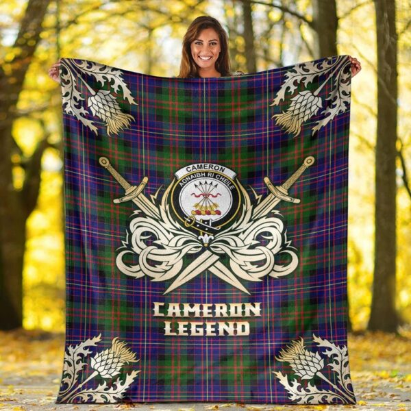 Cameron of Erracht Modern Clan Blanket, Scottish Tartan Cameron of Erracht Modern Clans Premium Blanket Gold Crest Style - Image 2