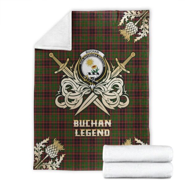 Buchan Modern Clan Blanket, Scottish Tartan Buchan Modern Clans Premium Blanket Gold Crest Style