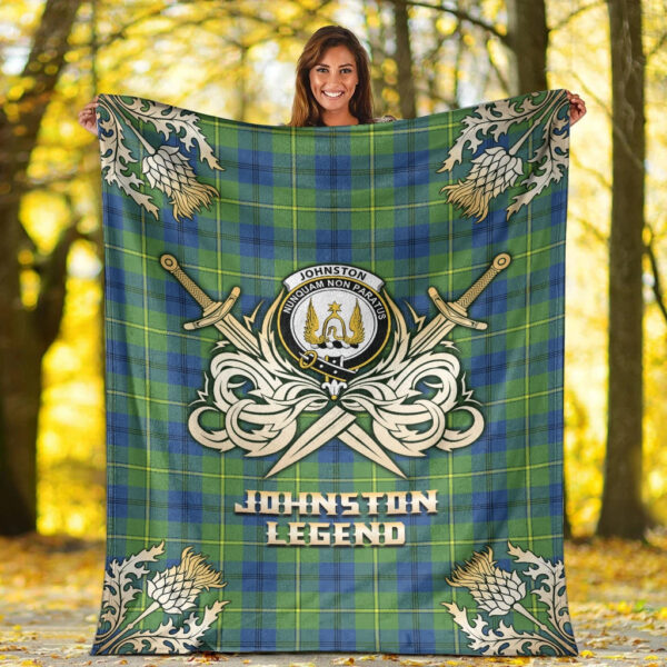 Johnston Ancient Clan Blanket, Scottish Tartan Johnston Ancient Clans Premium Blanket Gold Crest Style - Image 2