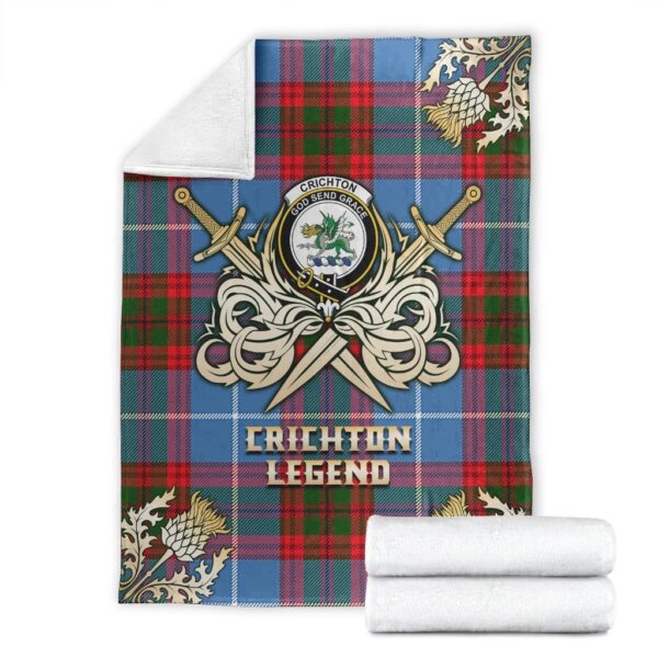 Crichton Clan Blanket, Scottish Tartan Crichton Clans Premium Blanket Gold Crest Style