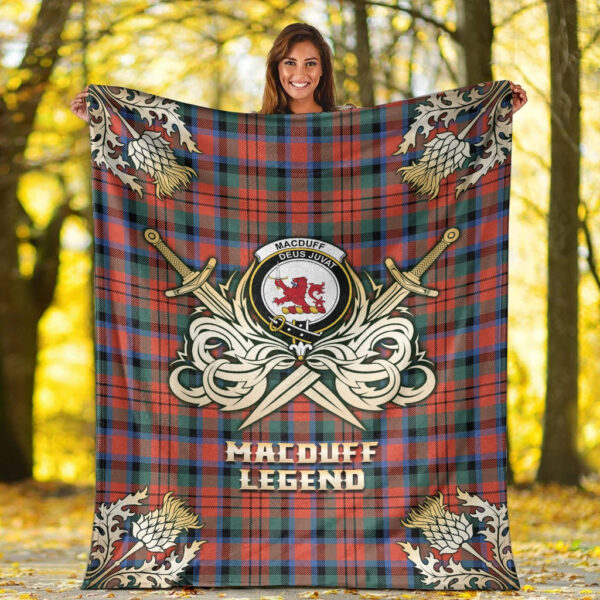 MacDuff Ancient Clan Blanket, Scottish Tartan MacDuff Ancient Clans Premium Blanket Gold Crest Style - Image 2