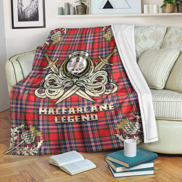 MacFarlane Modern Clan Blanket, Scottish Tartan MacFarlane Modern Clans Premium Blanket Gold Crest Style - Image 3